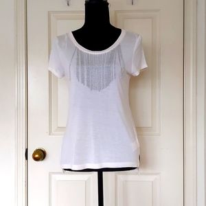 NWOT. H&M 100% Rayon Short Sleeve Blouse with silver chains front decorations.